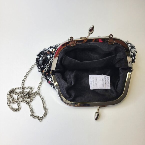 Silver Sequin Clutch Purse Evening Glitter Cocktail Purse Black Crossbody Clutch - Picture 9 of 12